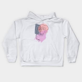 Abstract Dog Line Art with Watercolor Blobs Kids Hoodie